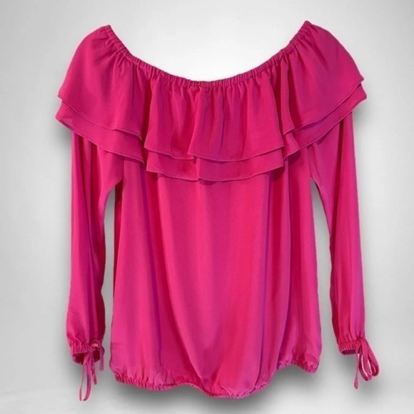 MICHAEL Michael Kors Ruffled Peasant Blouse Size Small Color Cerise - Picture 1 of 7